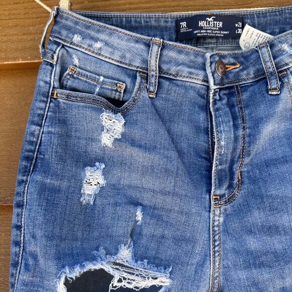 Hollister Curvy High-Rise Super Skinny Distressed Jeans W28 L30 Blue Denim Women - Picture 7 of 13